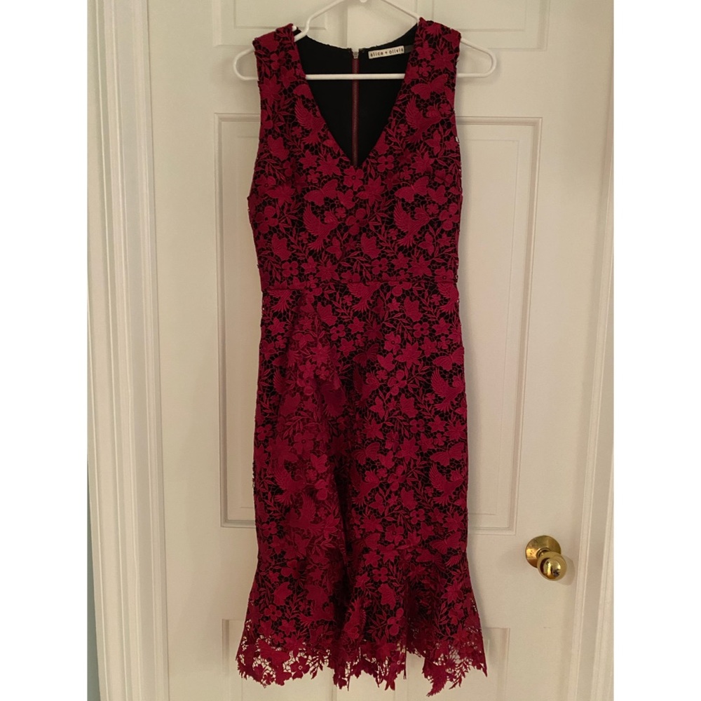 Alice + Olivia red lace dress
